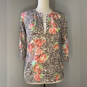 New Joseph A Floral Leopard Floral 3/4” Sweater Cardigan